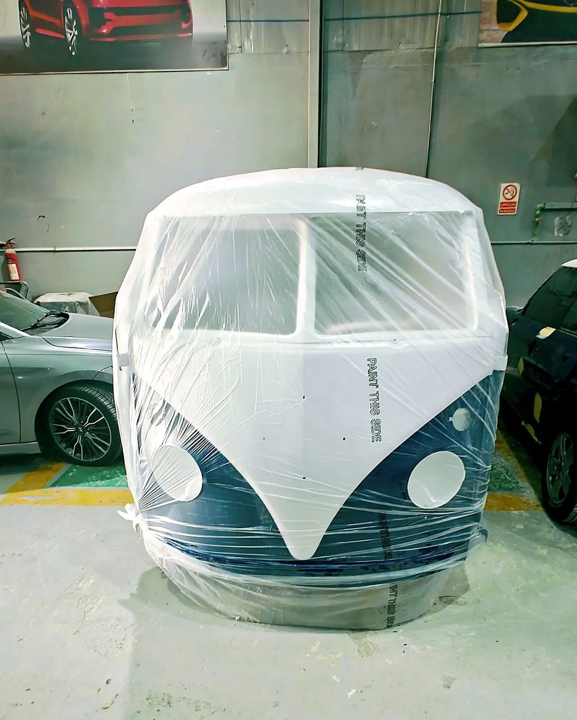 VW T1 van masked for paint